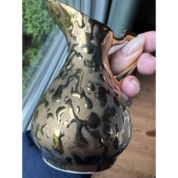 Kingwood Weeping Gold Pitcher Vase Ewer 4 Inches Vintage MCM East Palestine Ohio - Picture 3 of 6